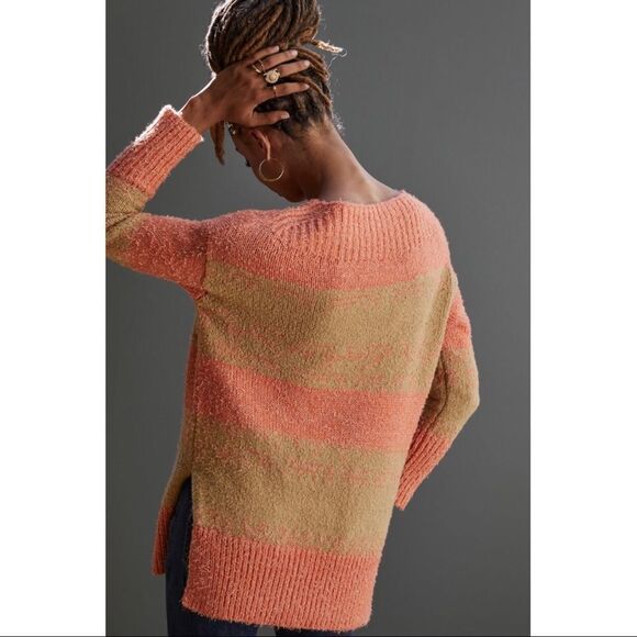 NEW Anthropologie Pilcro Rugby Stripe Pullover Split-Hem Tunic Sweater Medium - Picture 2 of 3